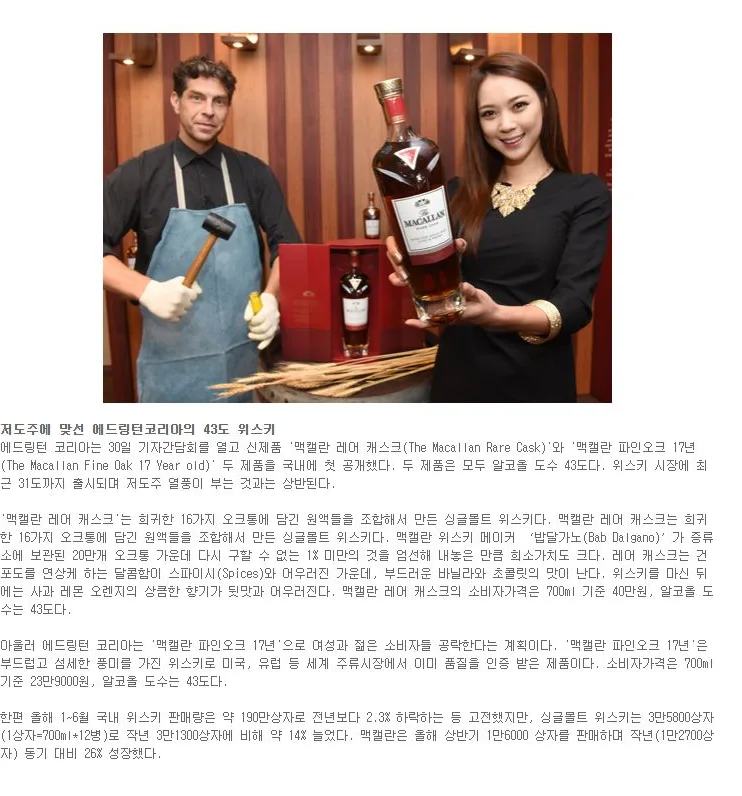 [트렌드] 저도주에 맞선 에드링턴코리아의 43도 위스키