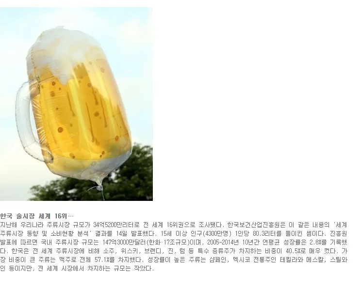 [핫이슈] 한국 술시장 세계 16위…