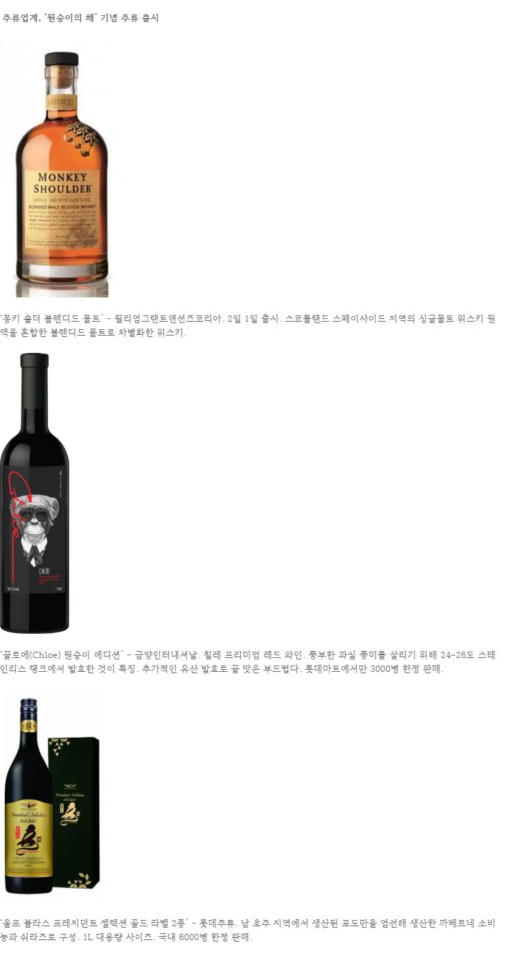 [신제품] 주류업계, ‘원숭이의 해’ 기념 주류 출시